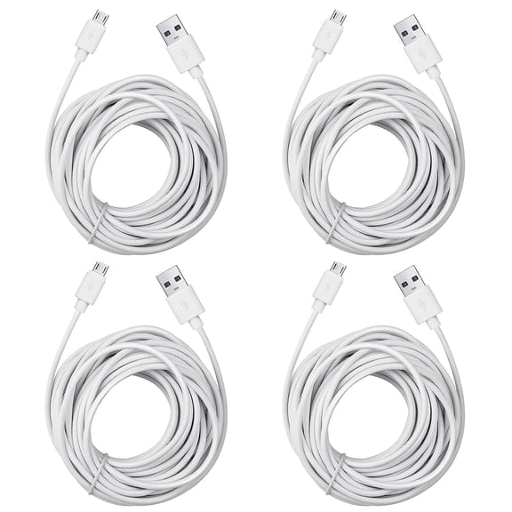 JJEAN-4-Pack 25ft Security Camera Micro USB Extension Cable Compatible for Wyze Cam, Blink Mini, YI Home Camera, White