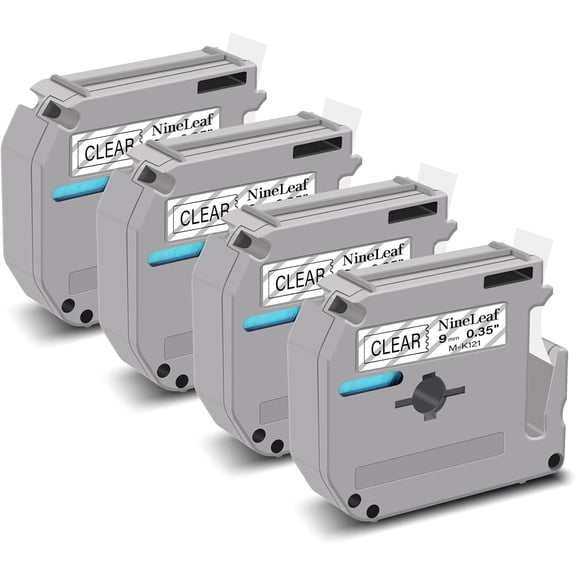 JJEAN-4 Pack Compatible for Brother P-Touch M Label Tape MK121 M-K121 M121 Black on Clear 3/8" (9mm) x 26.2ft (8m) Labeling Refill Cartridge Work in PT-45M PT-65 PT-70 PT-80 PT-M95 Label Maker
