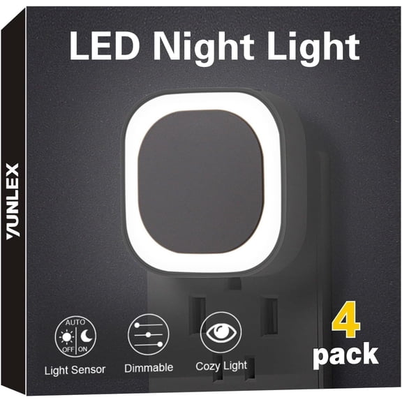 JJEAN-4 Pack Daylight White Night Light, Gentle Eye-Care with Dimmable Wide-Glow & Indirect Reflection, Auto Dusk to Dawn Sensor, Plug in for Kitchen Counter, Garage Workshop, Laundry, Hallway