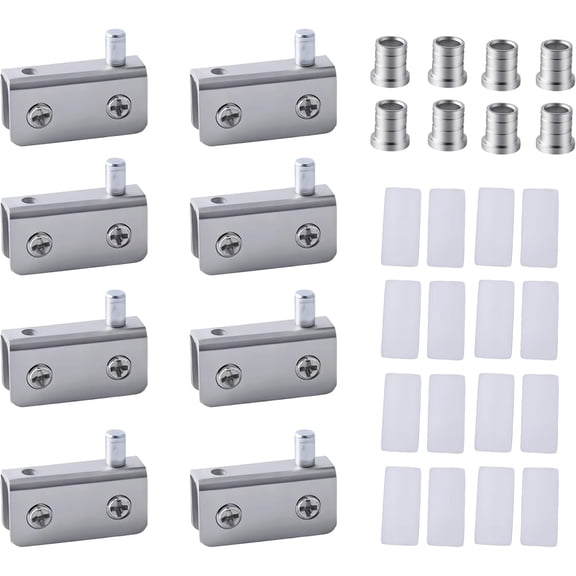 JJEAN-4 Pairs Glass Door Pivot Hinge Set for 5-8mm Glass, Stainless Steel No Drilling Clamp Hinge for Cabinet Doors Replacement, Medicine Cabinet Mirror & Showcase Display, Adjustable Swinging Door H