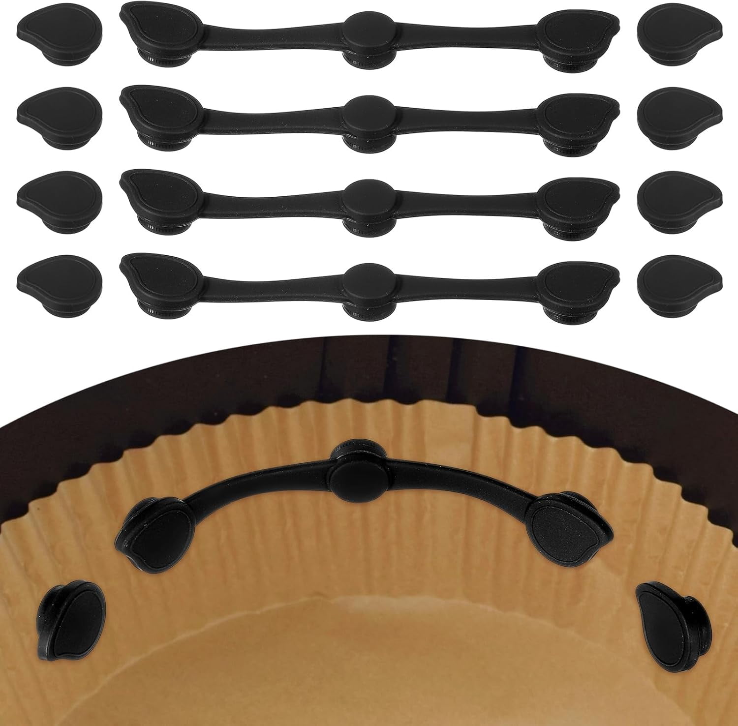 JJEAN-4 Set Air Fryer Magnets, Silicone Buckle for Parchment Paper Liners Teardrop Shape Magnetic Buckle for Lock Paper Prevent Paper Burning, Black