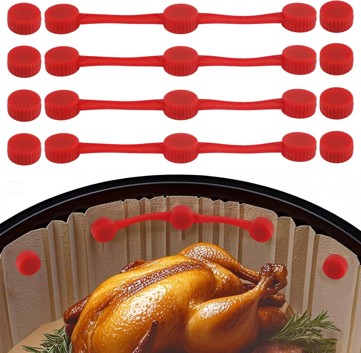 JJEAN-4 Sets Silicone Magnet Buckles for Air Fryer Parchment Paper, Secure Locking Disposable Liners Magnetic Clips Holder for All Iron Air Fryer Accessories, Heat-Resistant & Prevent Paper Burns (Re