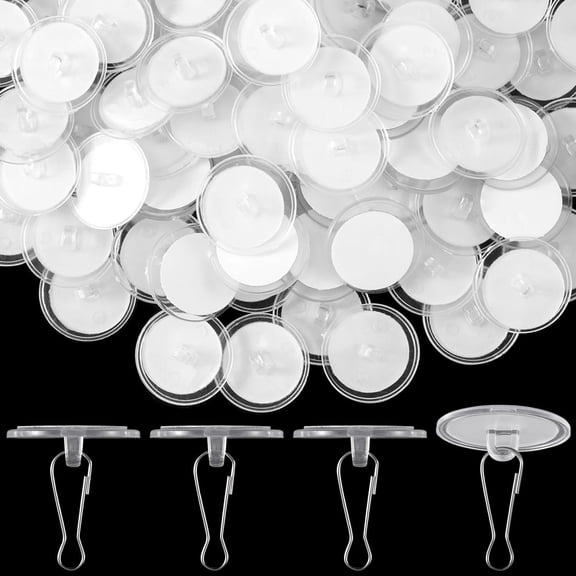 JJEAN-45 Pack Self-Adhesive Ceiling Hooks for Hanging, Sticky No-Drill Ceiling Discs with Metal Hook, Transparent Wall Hook Hanger for Wedding Birthday Party Christams Decorations