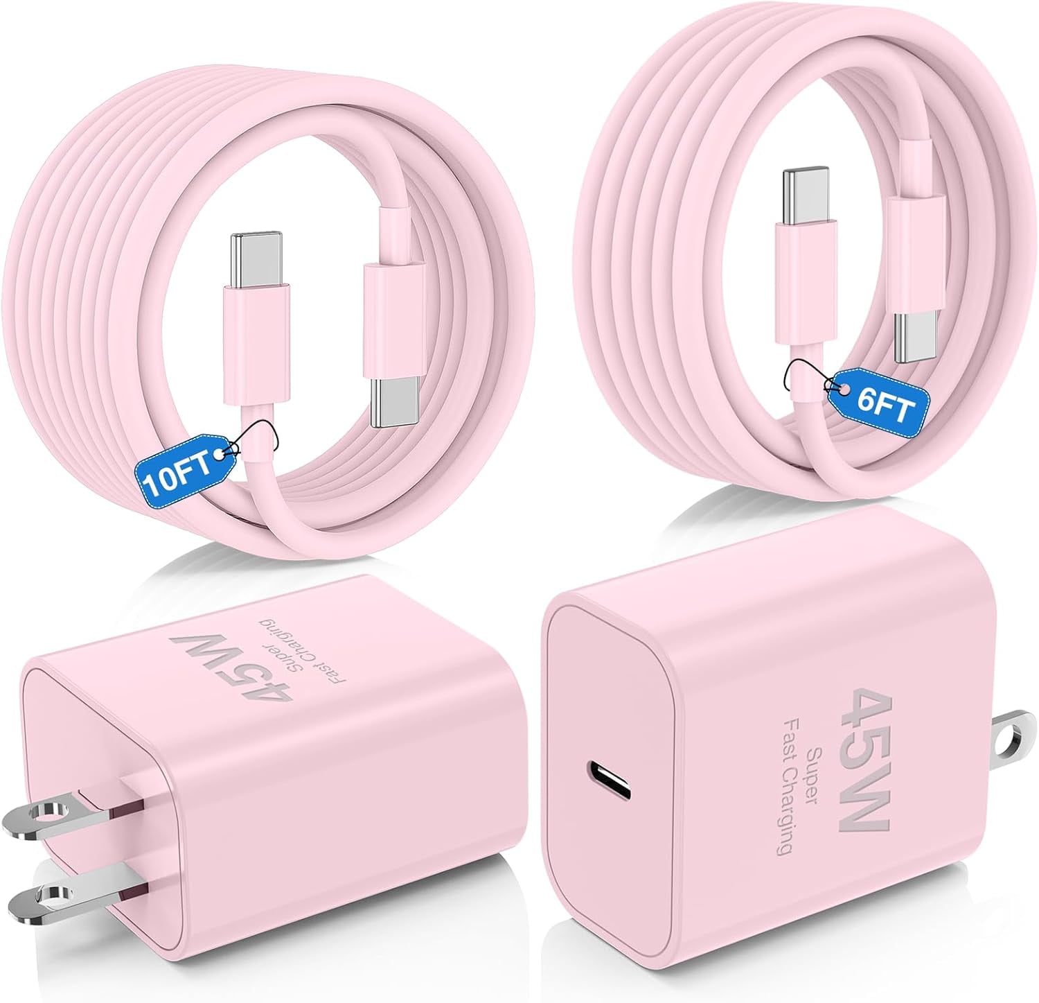 JJEAN-45W Super Fast Charger Type C for Samsung Galaxy S25/S24/S23 Ultra,USB C Android Phone Charger with 6FT/10FT Type C Cords for Galaxy S25/S24/S23+/S22 Plus/S20,iPhone 17/16/15 Pro Max-Pink