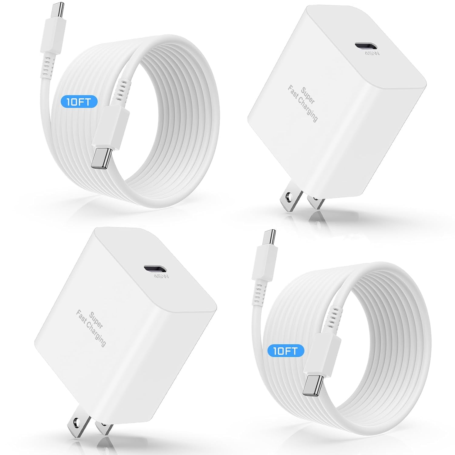 JJEAN-45W USB C Super Fast Charger and 10ft Type C to C Charging Cable Cord Long, USB C Wall Charger Block Adapter Plug for Samsung Galaxy S25/S24 Ultra/S23+/S22 Plus/S21/S20/Note20/iPhone 17 Pro Max