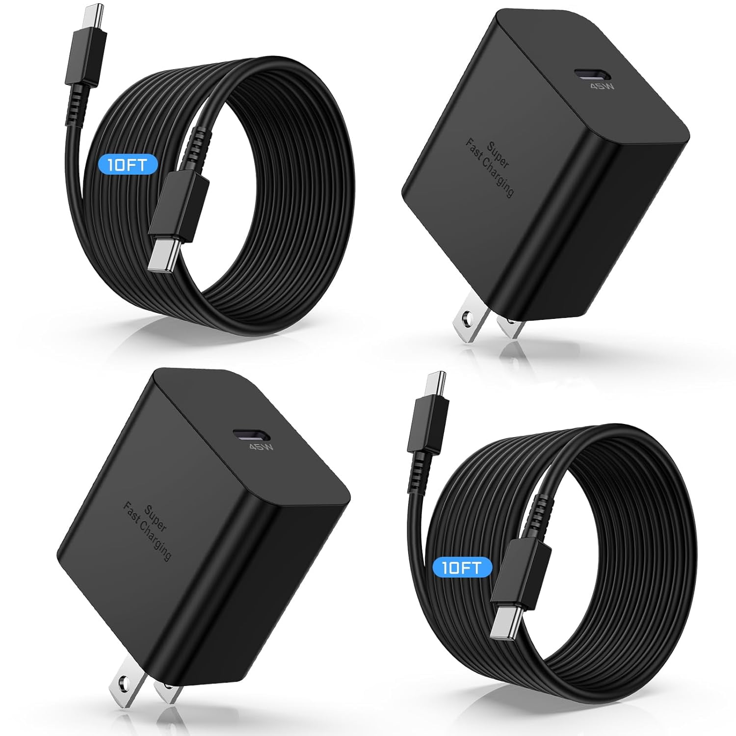 JJEAN-45W USB C Super Fast Charger and 10ft Type C to C Charging Cable Cord Long, USB C Wall Charger Block Adapter Plug for Samsung Galaxy S26/S25/S24 Ultra/S23+/S22 Plus/S21/S20/iPhone 17 16 15 Pro