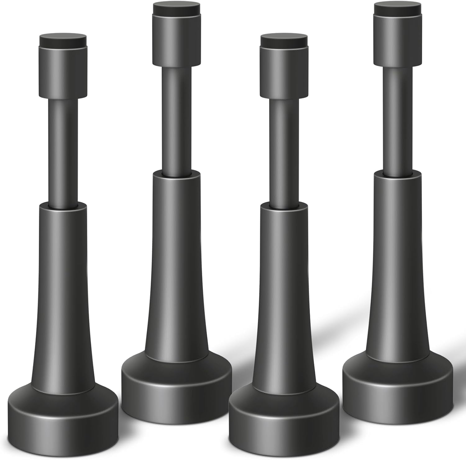 JJEAN-4PCS Spring Door Stoppers for Wall - 4.33 Inch Door Stop for Bottom of Door, Aluminum Doorstops with Silicone Tip, Screw & Adhesive Installation, Gray