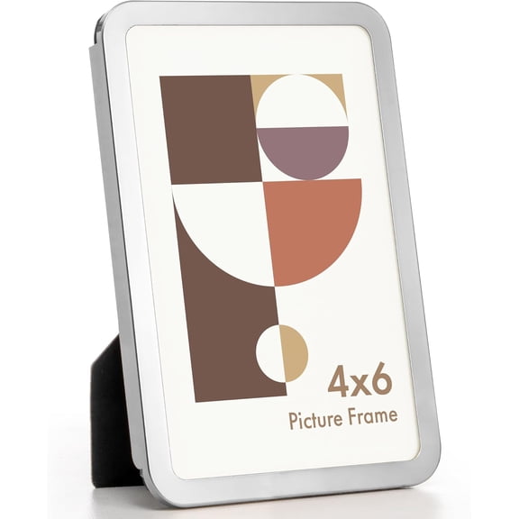 JJEAN-4x6 Picture Frame-Metal Rounded Corner Frame 4x6, 4''x6''Photo Frame with Tempered Glass,Tabletop and Wall Display, One-Piece 4 By 6 Metal Picture Frame for images, Silver