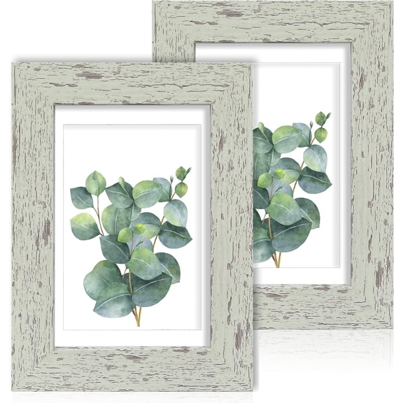 JJEAN-4x6 Picture Frame Set of 2, Made of Real Glass and Sage Green Wooden Frame - Display Pictures 3.5x5 with Mat or 4x6 Without Mat, 4 by 6 Photo Frame for Wall or Tabletop Display