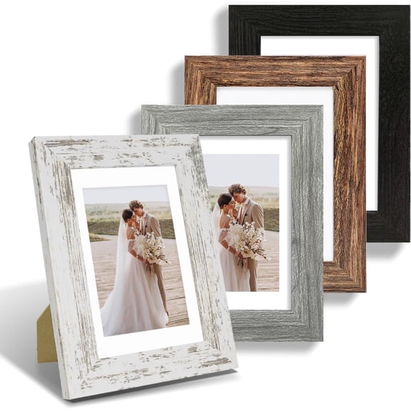 JJEAN-4x6 Picture Frame Set of 4, Made of Real Glass and Multicolour Frame, 4 by 6 Photo for Wall or Tabletop - Display Picture 3.5x5 with Mat or 4x6 Without Mat
