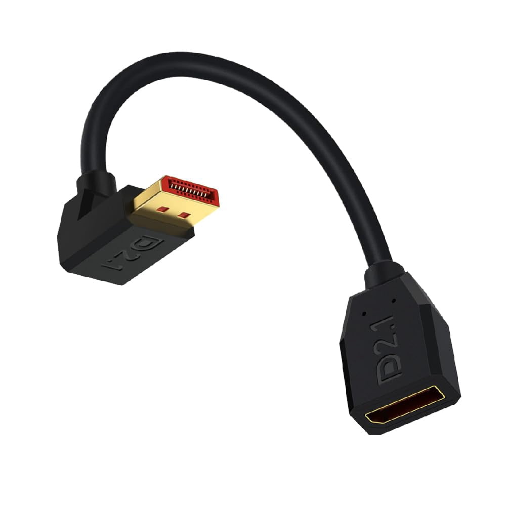 JJEAN-5.9 Inch 3D 52Gbps DisplayPort 16K@30Hz Extension Cable, Down Angle Male to Female DP 2.1 Extender Cord, Compatible with FreeSync G-Sync Gaming Monitor, Support 8K@120Hz 4K@240Hz 165Hz 144Hz