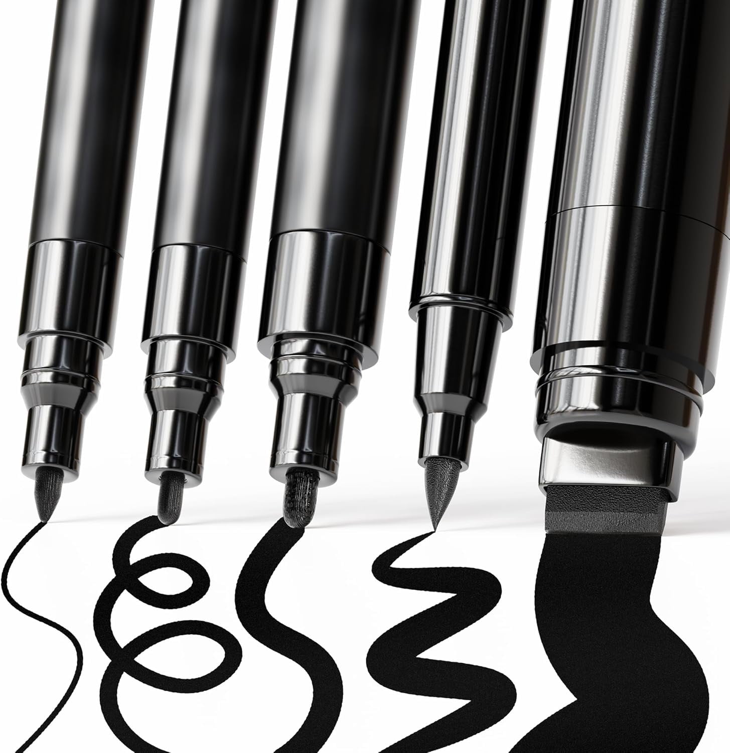 JJEAN-5 Black Paint Pen for Rock, Glass, Ceramic, Wood, Tire, Fabric, Metal, Canvas, Marking, Painting - Set of 5 Acrylic Paint Markers Water-based - Different Tips