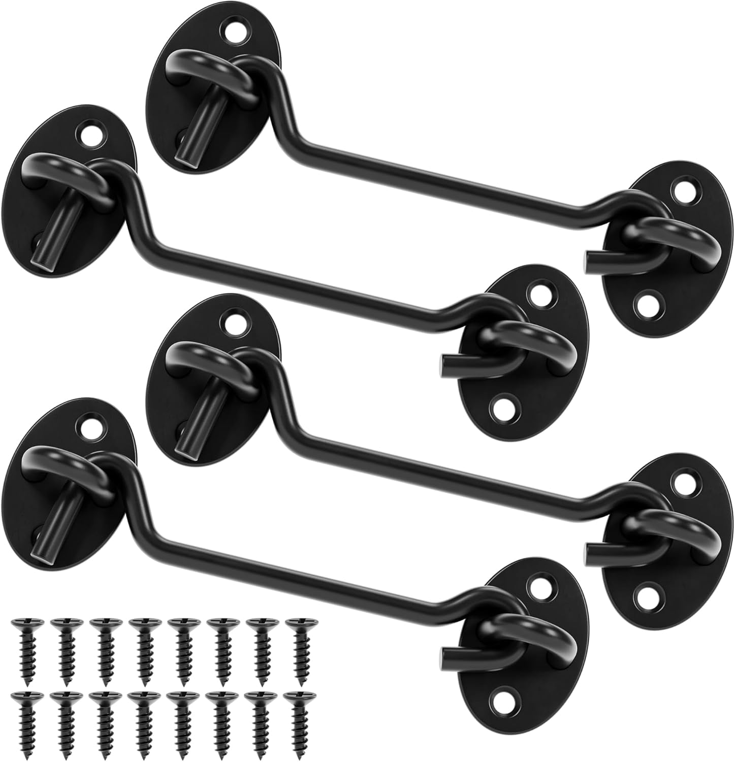 JJEAN-5" Hook and Eye Gate Latch, Sturdy Thickened Barn Door Lock Door Latch Hardware for Gates, Windows, Fences, Cabinets, and Sheds, Black, 4 Pack