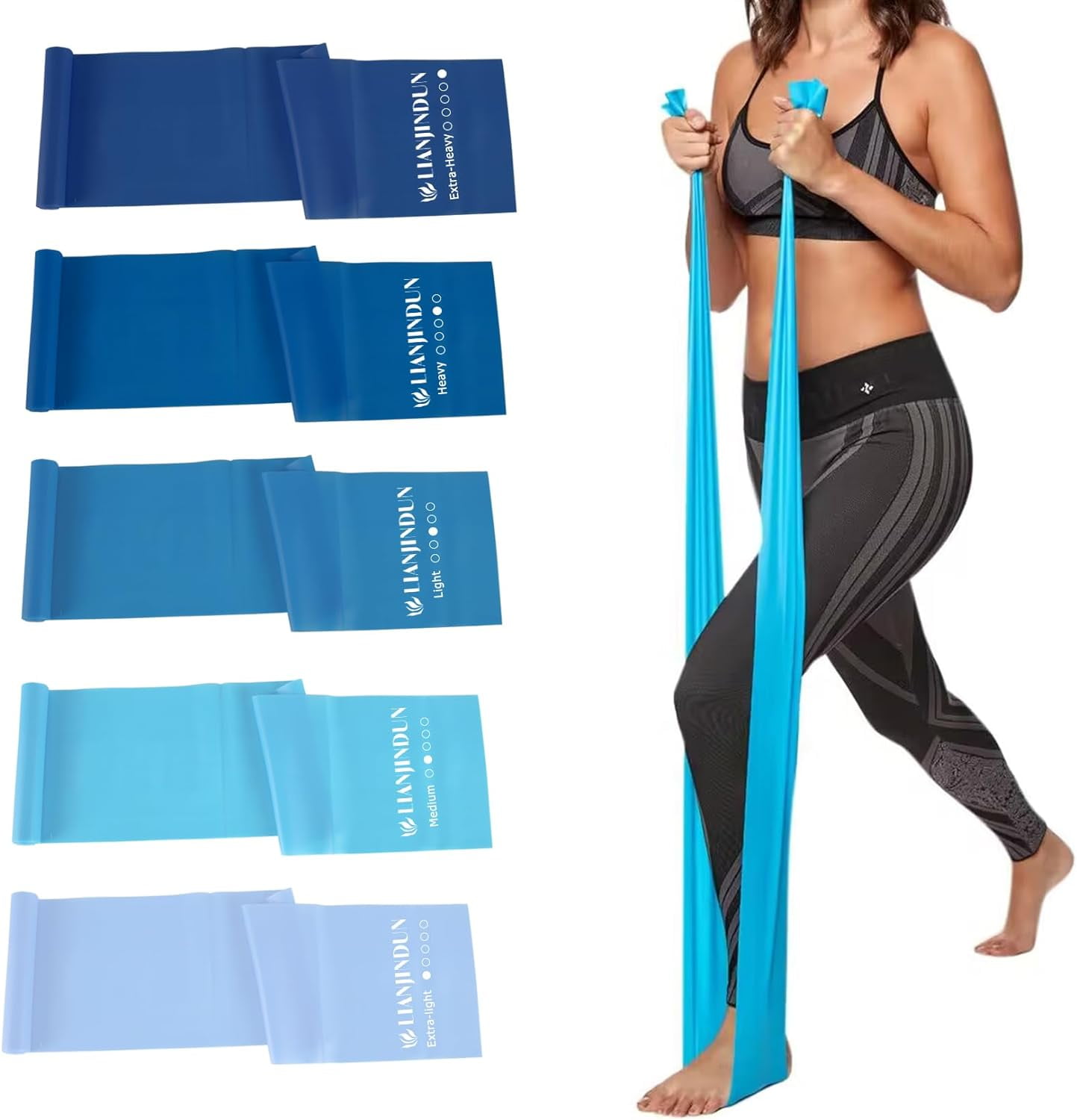 JJEAN-5 Pcs Professional Resistance Bands. Latex-Free, Pilates Band, Work Out Bands, Stretch Bands for Working Out Women or Men, Exercise Bands Set for Pilates, Physical Therapy, Yoga