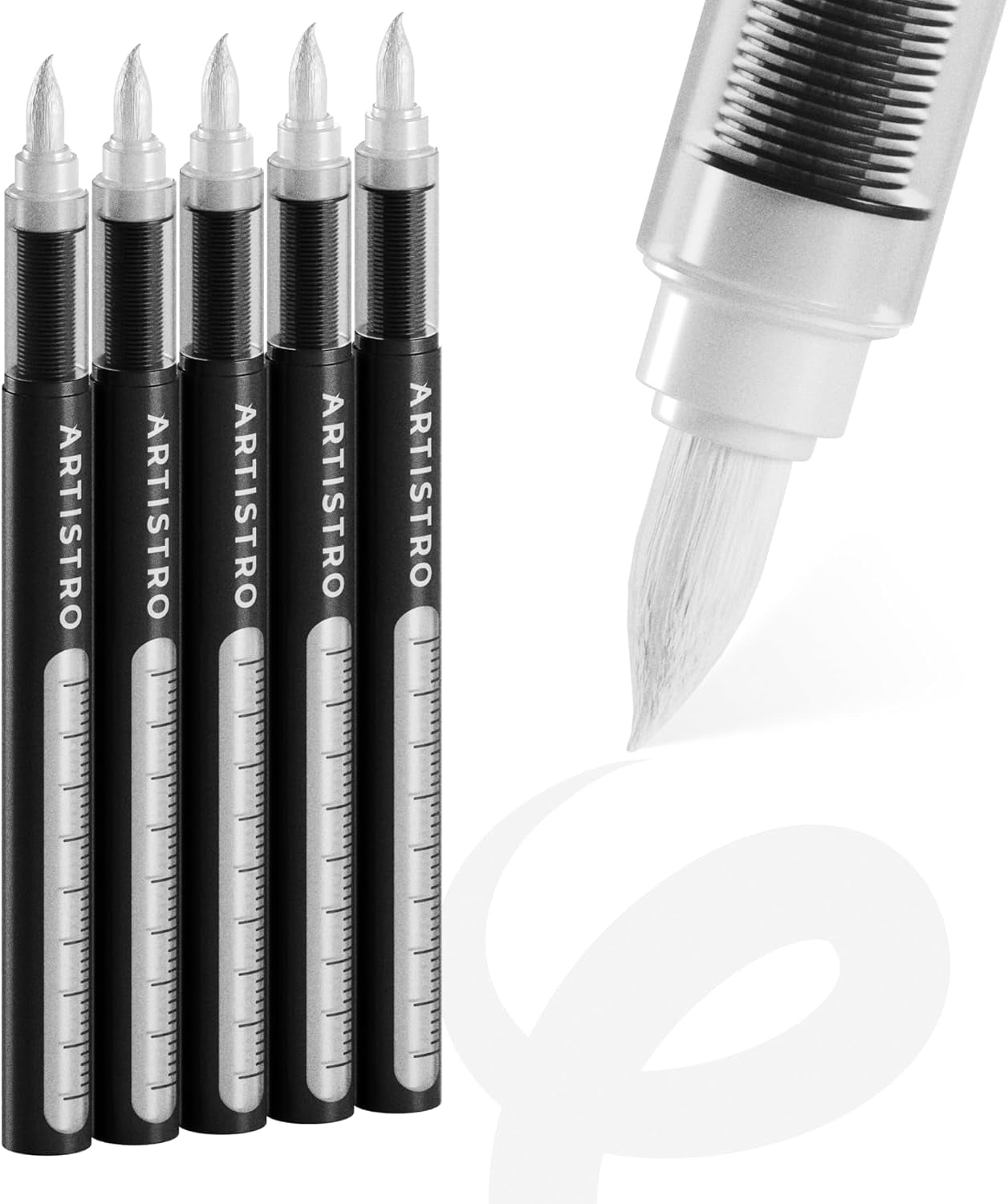 JJEAN-5 White Paint Pen for Rock, Glass, Ceramic, Wood, Tire, Fabric, Metal, Canvas, Marking, Painting - Set of 5 Acrylic Paint Markers Water-based - Brush Tip with Automatic Ink Control System