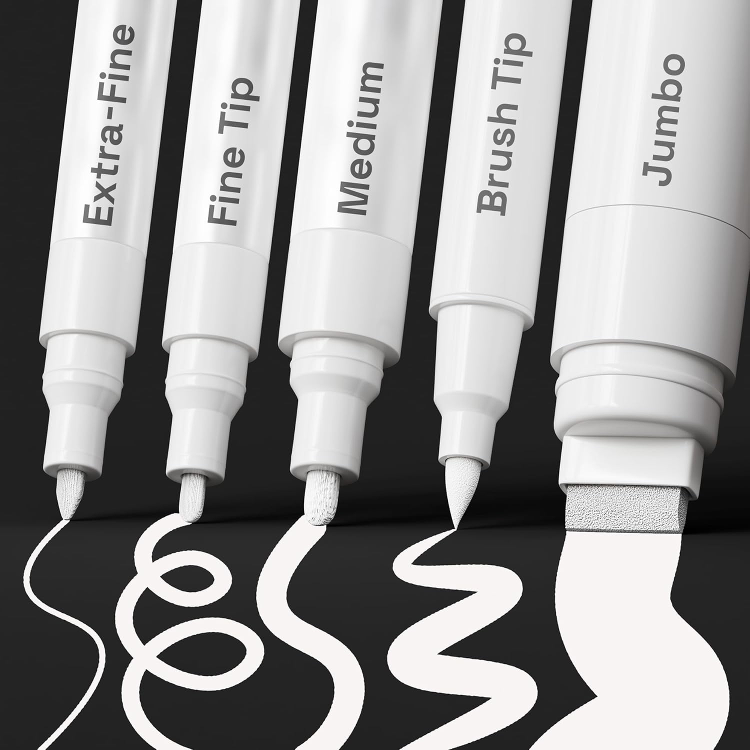 JJEAN-5 White Paint Pen for Rock, Glass, Ceramic, Wood, Tire, Fabric, Metal, Canvas, Marking, Painting - Set of 5 Acrylic Paint Markers Water-based - Different Tips