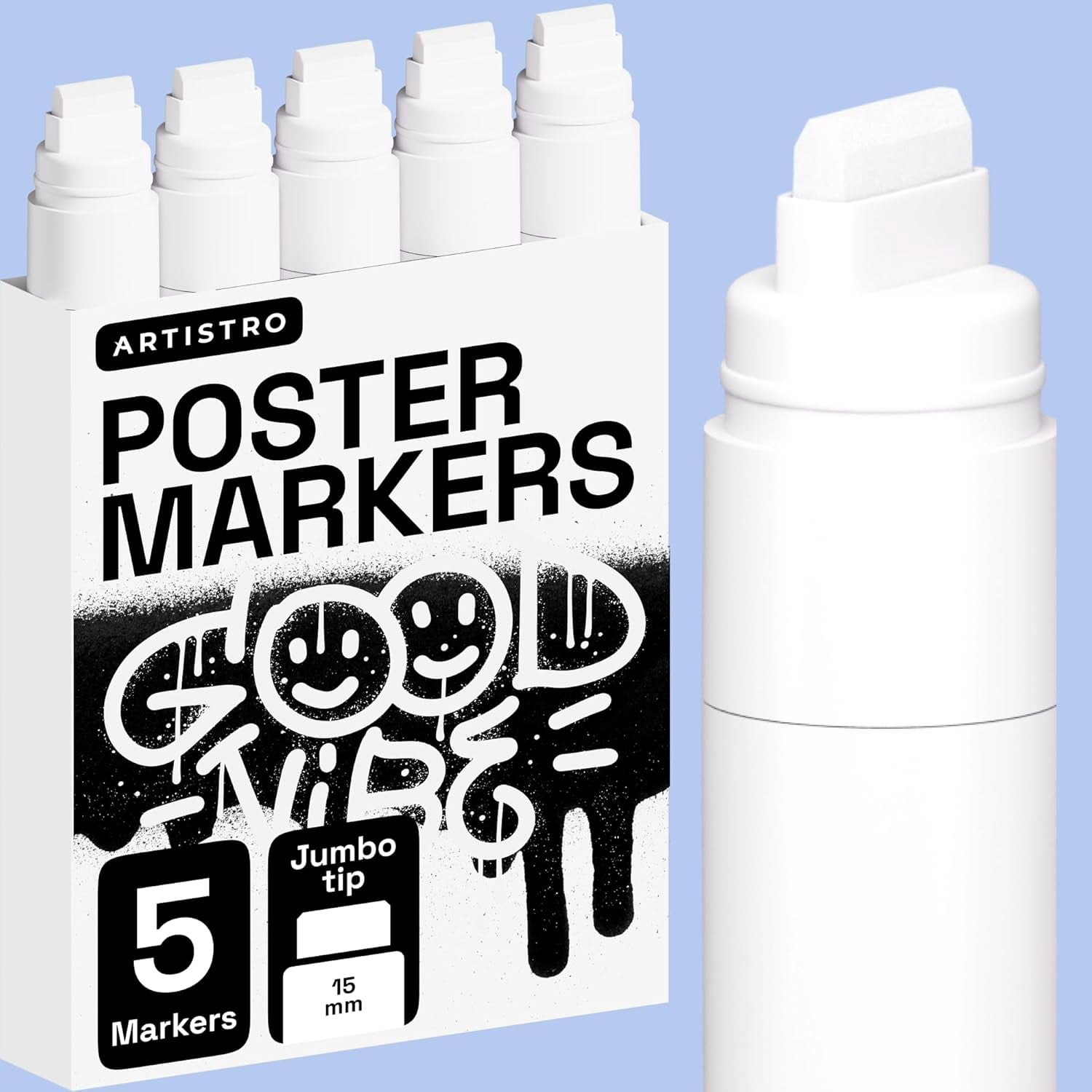 JJEAN-5 White Paint Pen for Rock, Glass, Ceramic, Wood, Tire, Fabric, Metal, Canvas, Marking, Painting - Set of 5 Acrylic Paint Markers Water-based - Jumbo Tip