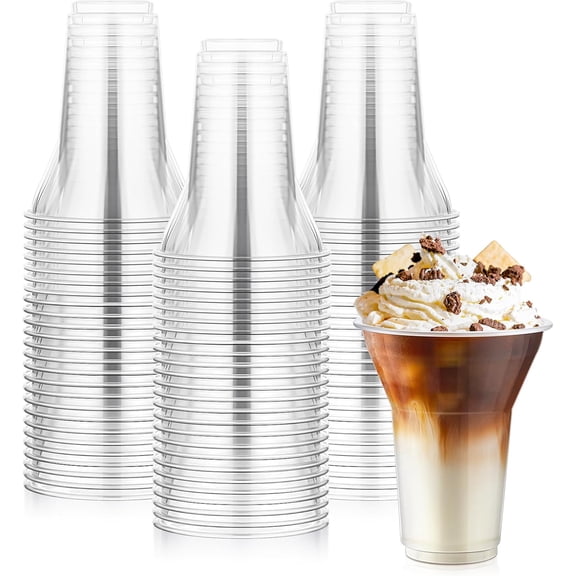JJEAN-50 Pack 12 oz Root Beer Float Cups Plastic Milkshake Cup Disposable Ice Cream Float Cups for Cold Drinking Iced Coffee Soda Cocktail Disposable Plastic Parfait Cup for Party Holiday Wedding