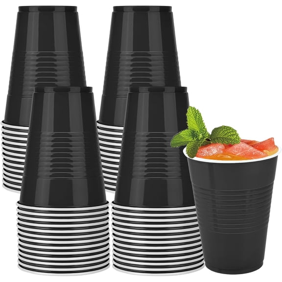 JJEAN-50 Pack 16 Ounce Disposable Plastic Cups Black Plastic Party Cups Heavy Duty Drinking Cup Bulk for Party Halloween Graduation Wedding Birthday Festival Supplies