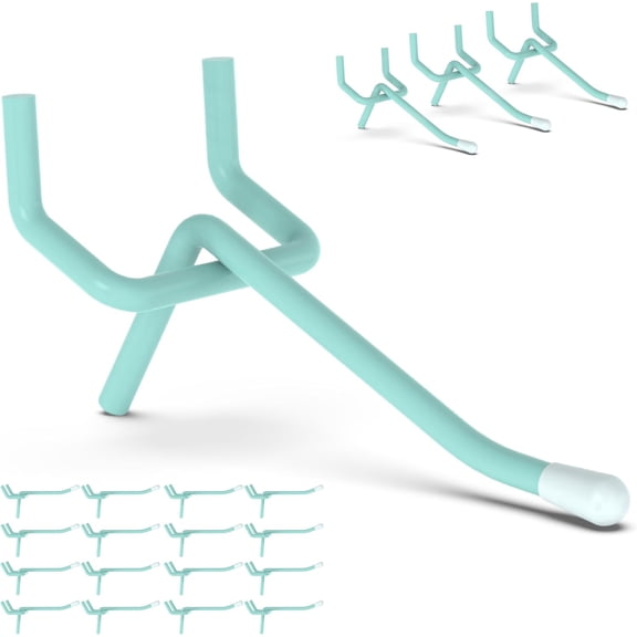 JJEAN-50-Pack Blue Pegboard Hooks 2 Inch, Decorative Metal Peg Board Hangers with Rubber Safety Tips, Fits 1/8" & 1/4" Boards, Heavy Duty Organizer for Craft Room, Nursery, Garage & Retail Display