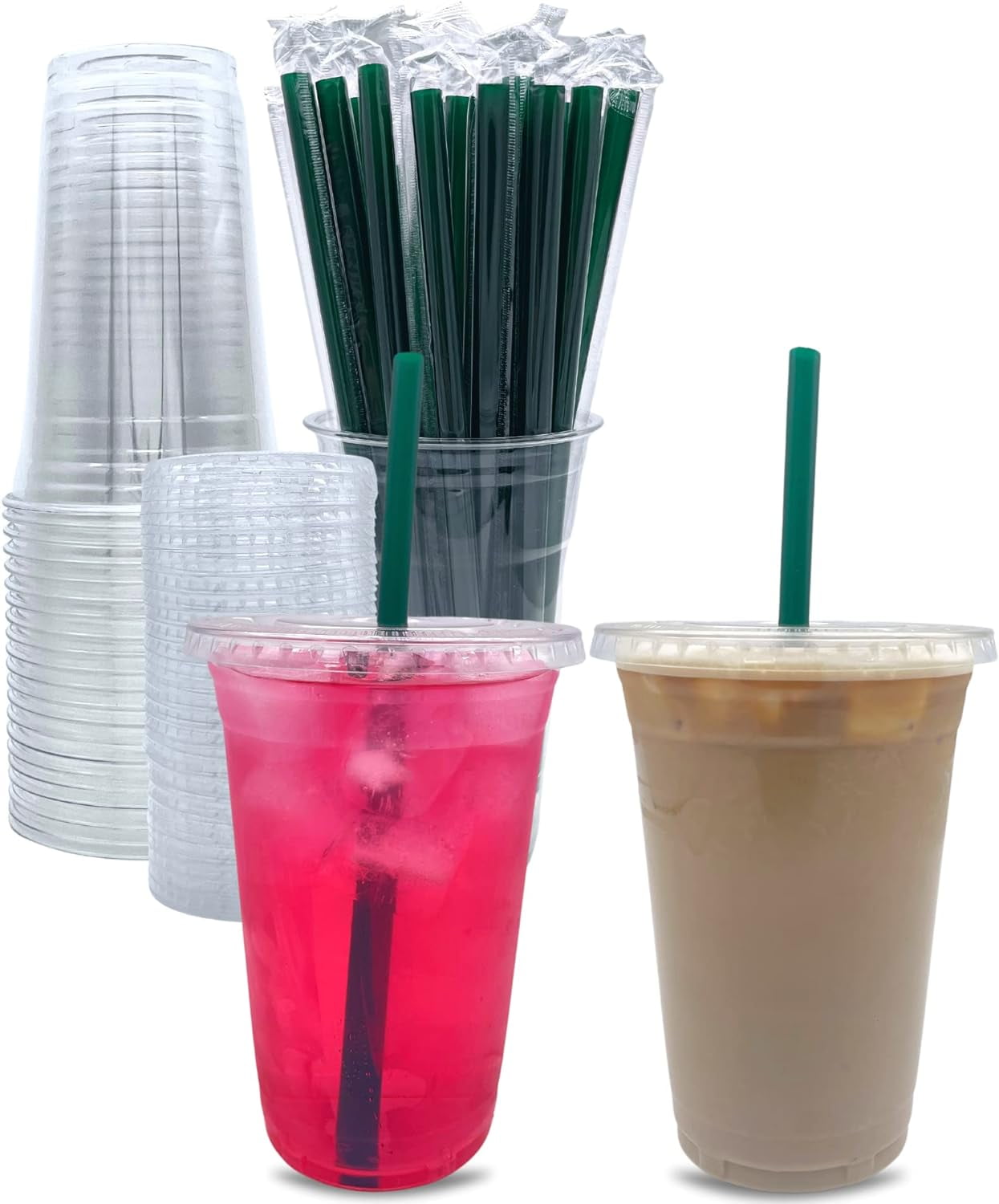 JJEAN-[50 Sets] 20 oz Clear Plastic Cups with Lids and Straws, Disposable Party Cups for Cold Drinks, Iced Coffee, Iced Tea, Smoothies