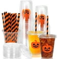 thumbnail image 1 of JJEAN-50Pcs Halloween Disposable Plastic Cups with Lids and Straws Orange Spooky Pumpkin Face Cold Beverage Drinking Cups for Trick or Treat Birthday Party Supplies, 1 of 4