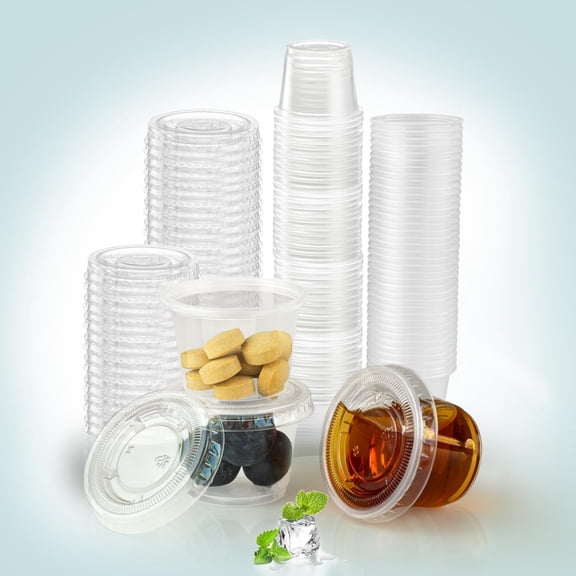 JJEAN-520Set - 1oz Disposable Portion Cups with Lids, Salad Dressing, Small Plastic Containers for Sauce, and Sample Tasting..
