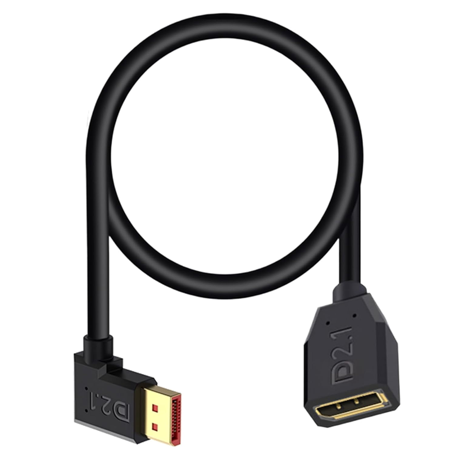 JJEAN-54Gbps Displayport Extension Cable 1.5FT, 90 Degree Right Angle Displayport 2.1 Male to Female Cable Support for 16K@30Hz, 8K@120Hz, 4K@240Hz 165Hz, HDR, HDCP, Gaming Monitor, TV, Graphics