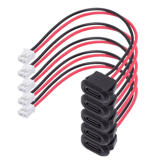 JJEAN-5pcs/Set DIY OEM Type C Female Socket to 2Pin Header Cable Type-C to 2P Waterproof Terminal Wire with Pitch=2.0mm Latch Mount Type USB C Pigtail DC 5V Extension Power Cable
