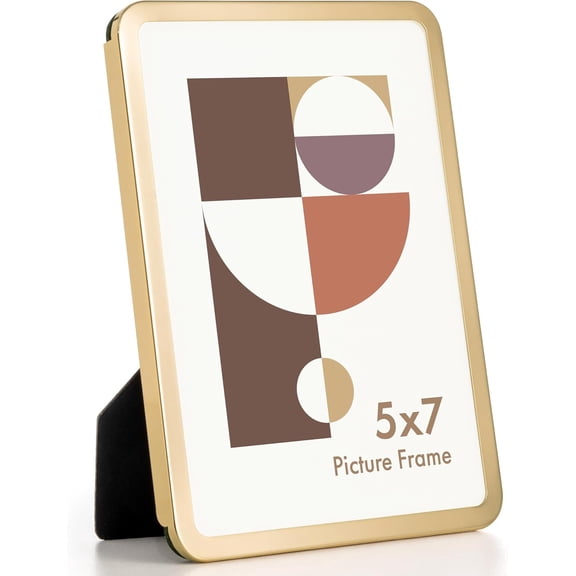 JJEAN-5x7 Picture Frame-Metal Rounded Corner Frame 5x7, 5''x7''Photo Frame with Tempered Glass,Tabletop and Wall Display, One-Piece 5 By 7 Metal Picture Frame for images, Gold