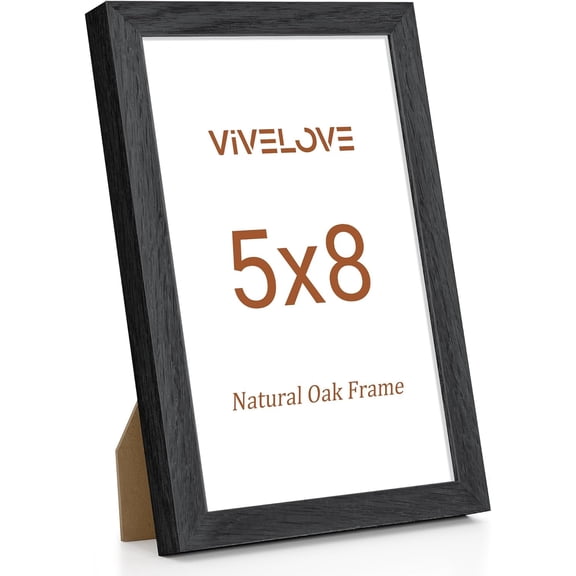 JJEAN-5x8 Picture Frames, Natural Solid Oak Wood Picture Frames with 2.0mm Tempered Real Glass, Wall or Tabletop Display for Graduation Family Birthday Document, No Mat, Black
