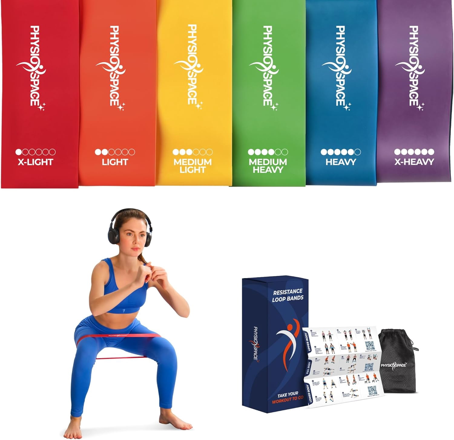 JJEAN-6 - Level Mini Resistance Loop Bands for Glutes, Legs & Core Workouts. PT-Inspired for Physical Therapy, Recovery, Mobility & Home Fitness. Natural Latex with Guide. Resistance Bands Loop Set