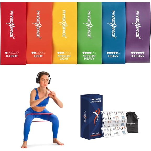 JJEAN-6 - Level Mini Resistance Loop Bands for Glutes, Legs & Core Workouts. PT-Inspired for Physical Therapy, Recovery, Mobility & Home Fitness. Natural Latex with Guide. Resistance Bands Loop Set