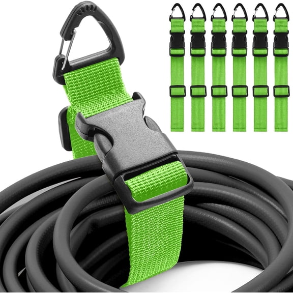 JJEAN-6 Pack 17 Inch Adjustable Extension Cord Holder Organizer with Triangle Clips for Garage Organization and Storage Heavy Duty Extension Cord Hanger for Men Workshop (Green)