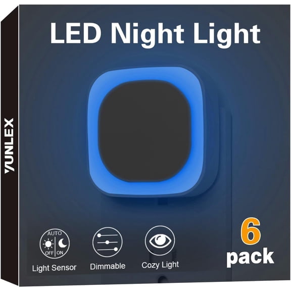 JJEAN-6 Pack Azure Night Light, Crisp Modern Glow with Dimmable Soft Light & Indirect Reflection, Auto Dusk to Dawn Sensor, Plug in LED Nightlight for Bathroom,Toilet, Kitchen Counter, Modern Decor