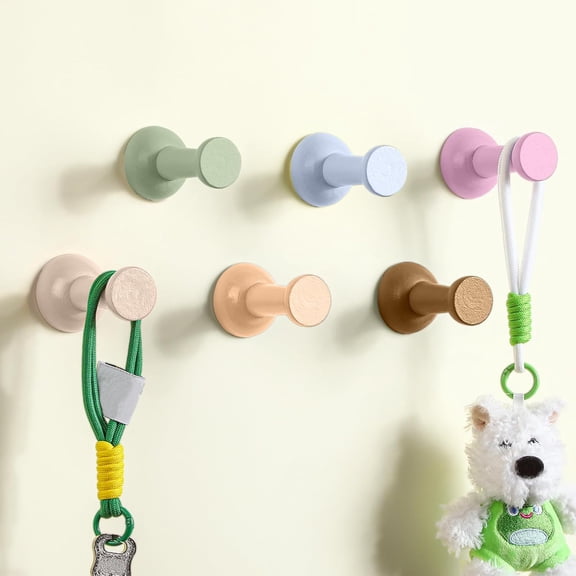 JJEAN-6 Pack Boho Wall Coat Hooks Cute Wood Adhesive Coat Hanger Bohemian Pushpin Shape Nordic Decorative Hooks for Classroom Bedroom Nursery Keys Hats Hanging Rack
