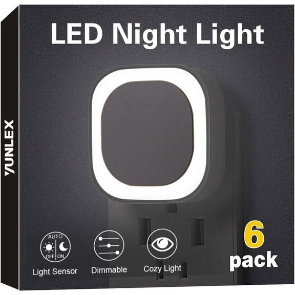 JJEAN-6 Pack Daylight White Night Light, Gentle Eye-Care with Dimmable Wide-Glow & Indirect Reflection, Auto Dusk to Dawn Sensor, Plug in for Kitchen Counter, Garage Workshop, Laundry, Hallway