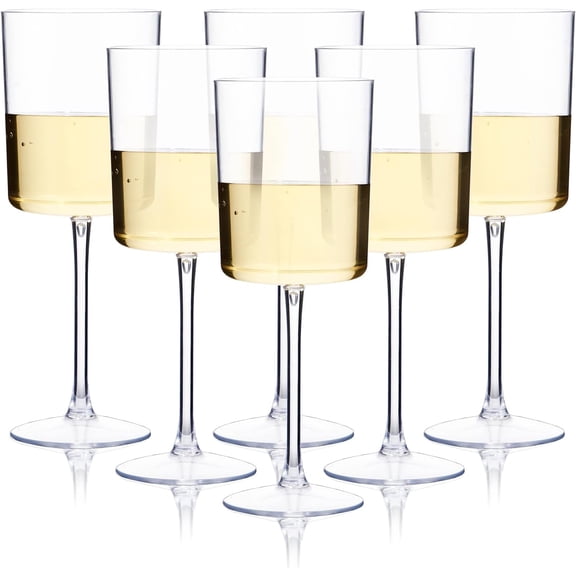 JJEAN-6 Pack Plastic Wine Glasses - 10 Oz Plastic Disposable Wine Glasses with Stem Perfect for Parties & Weddings & Poolside & Outdoors & Camping