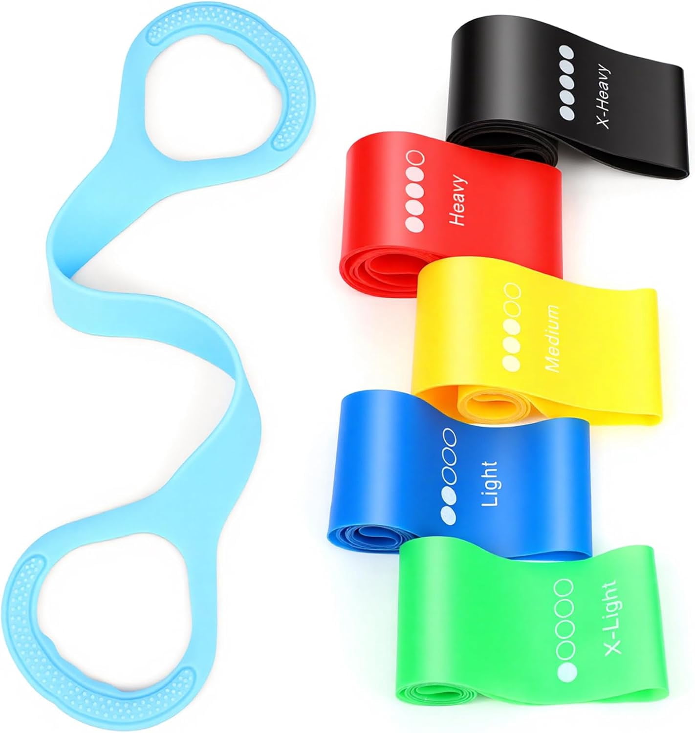 JJEAN-6 Pcs Figure 8 Resistance Band, Arm Resistance Bands with Handles, Loop Stretch Exercise Band Set for Physical Therapy, Yoga, Pilates, Women ＆ Men