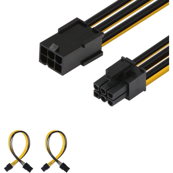 JJEAN-6 Pin PCIe M/F Power Extension Cable (2 Pack), PCIe to PCIe Power Extension, Male to Female Cable, 10 inch, Black