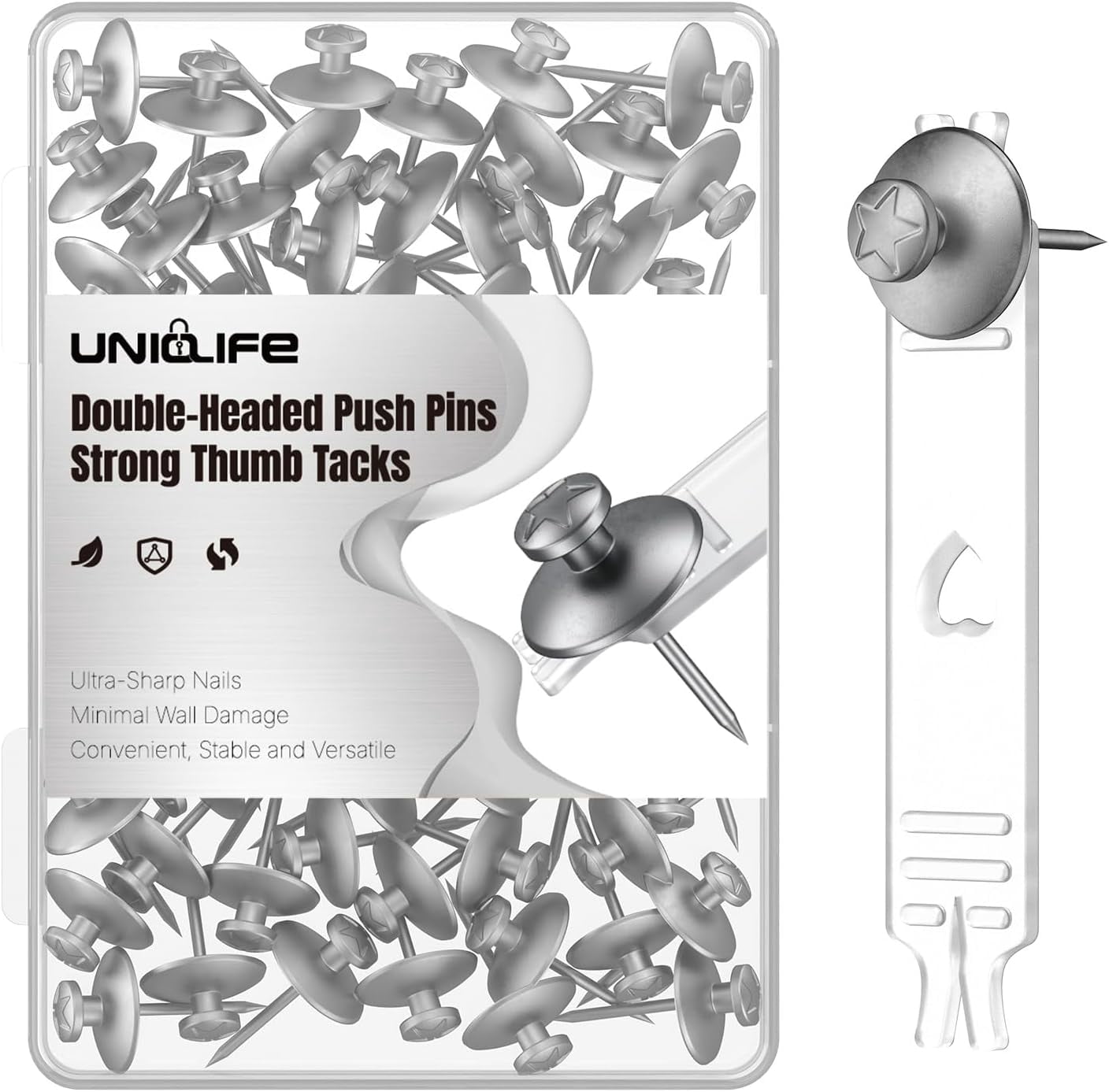 JJEAN-60 Pcs Double Headed Picture Hanging Nails, Picture Hangers, Push ...