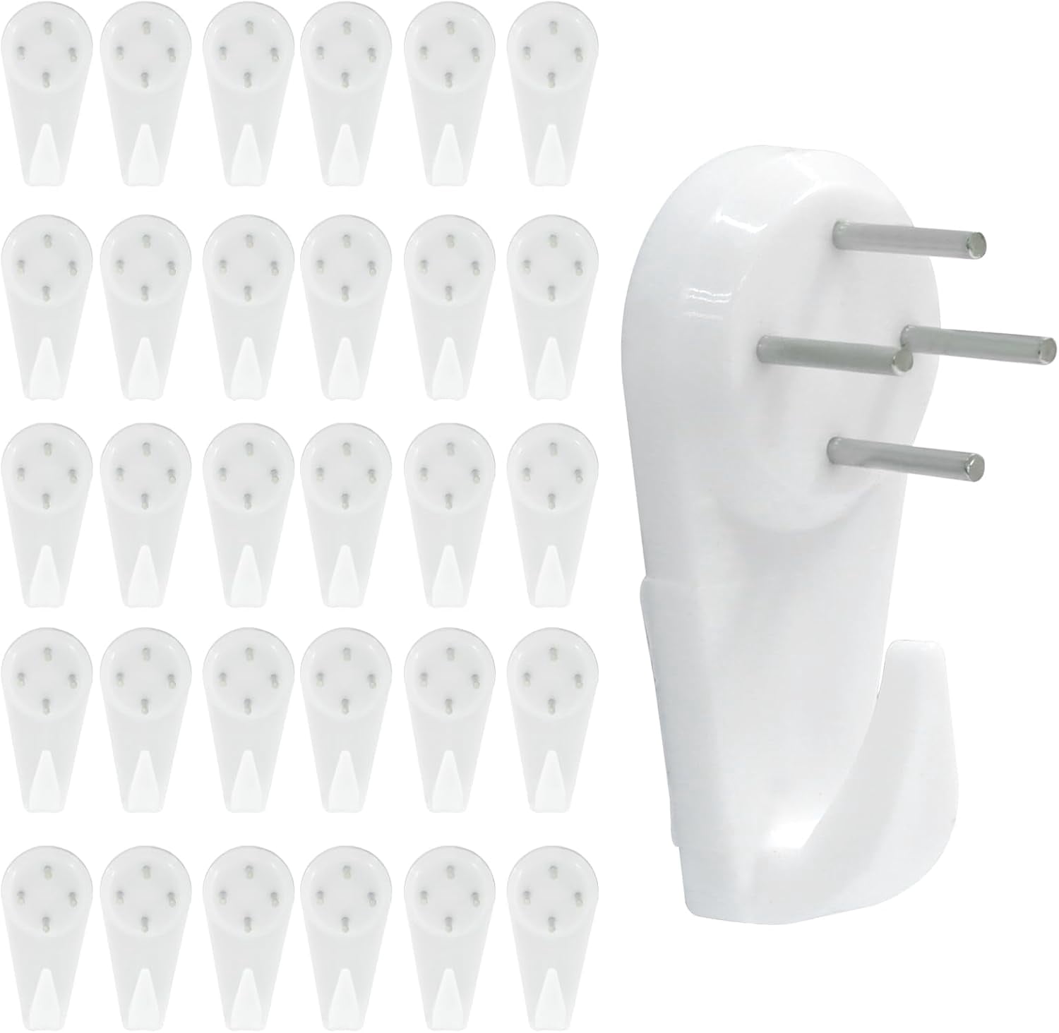 JJEAN-60 Pcs Non-Marking Hooks, Removable Hard Wall Hanging Hook Plastic Hardwall Hanger for Hanging Picture, Photo, Frame, White (20*40mm)