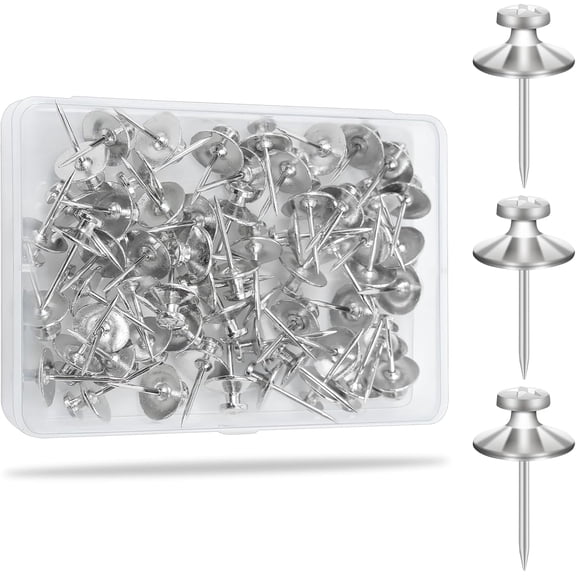 JJEAN-60Pcs Double Headed Nails for Hanging Pictures, Wall Hangers Without Nails, Thumb Tacks for Wall, Renter Friendly Decor Push Pins for Tapestry Frame Art, Picture Hangers-Silver