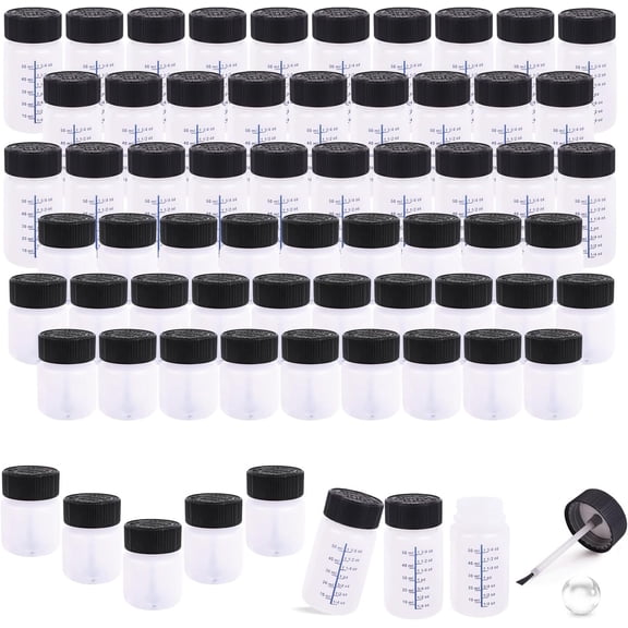 JJEAN-64 Pcs Touch up Paint Bottles with Applicator Brush and Lids 1 oz and 2 oz Liquid Capacity Plastic Leftover Container with Mixing Ball for Fixing Wall Stone Chip Car Surface