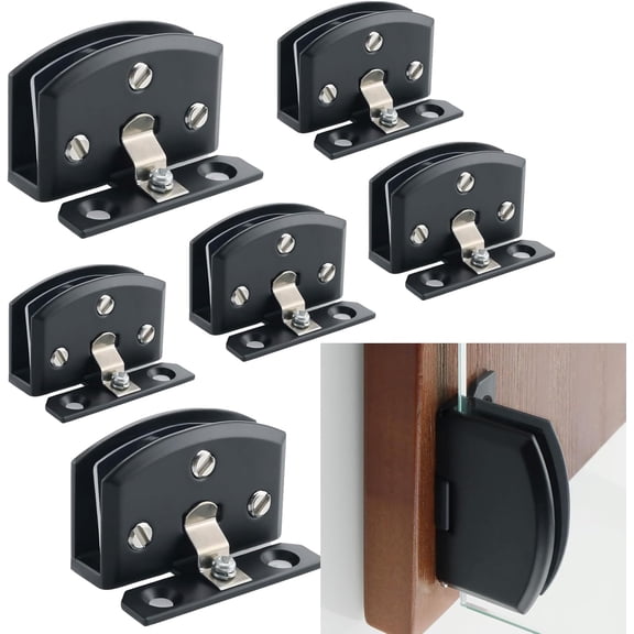 JJEAN-6PCS Cabinet Glass Door Pivot Hinge Kit Zinc Alloy 90 Degree Hinge with Screws for 5-7mm Thick Glass,Cupboard Display Cabinet Glass Clip Showcase Wine Cabinet Clamp Gate Hinge Black
