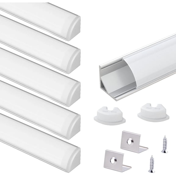 JJEAN-6Pack 1 ft LED Aluminum Channel with Milky White Cover V Shape 16x16mm, Led Strip Light Track with End Caps and Mounting Clips Accessories for Living Room, Kitchen