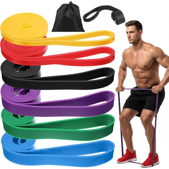 JJEAN-6Pcs Resistance Bands, Exercise Bands Resistance with Door Anchor, Heavy Duty Pull Up Exercise Bands for Home Workouts, Full Body Training Physical Therapy.