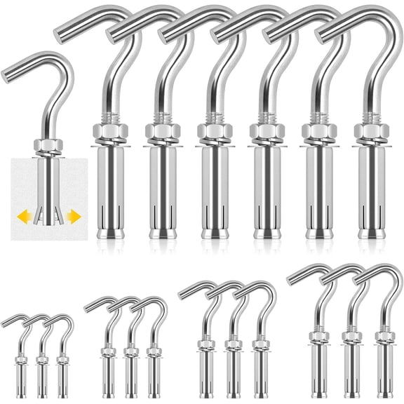 JJEAN-6pcs M10 Stainless Steel Expansion Hook Set, Heavy Duty Concrete Wall Hooks for Concrete Brick Stone Ceiling Hanging