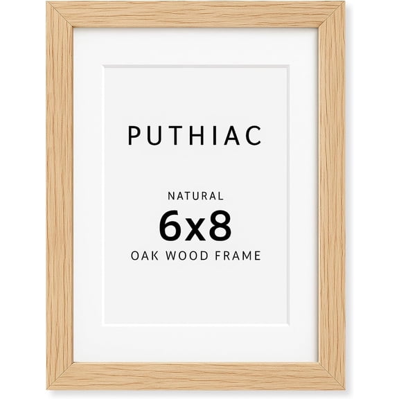 JJEAN-6x8 Solid Oak Wood Picture Frame, Fits 5x7 with Mat or 6x8 Without Mat, Wall or Tabletop Display with Stand, Vertical or Horizontal, Plexi Front, 1 Pack, Natural Oak