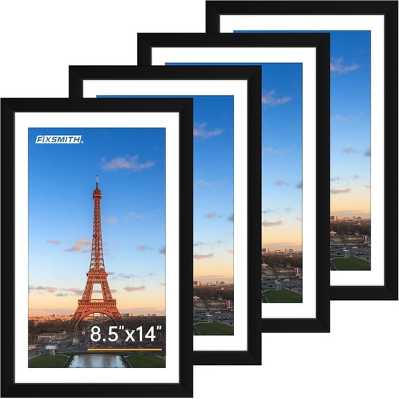 JJEAN-8.5x14 Picture Frame Set of 4, Photo Frame with HD Plexiglass, Display Pictures 7x10 with Mat or 8.5x14 Without Mat, Black Picture Frames Collage Wall Decor, Gallary Wall Frame